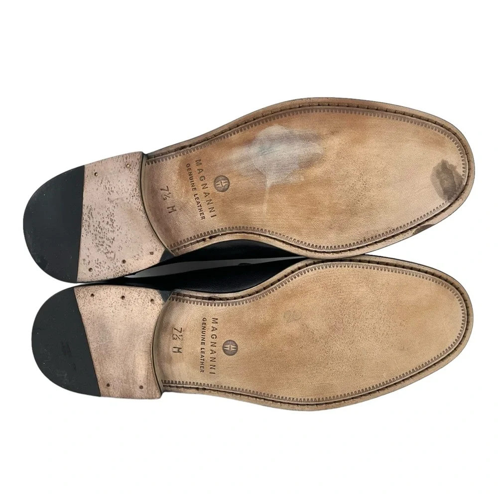Magnanni Mens 7.5 Black Leather Slip On Loafers Made‎ in Spain 6492